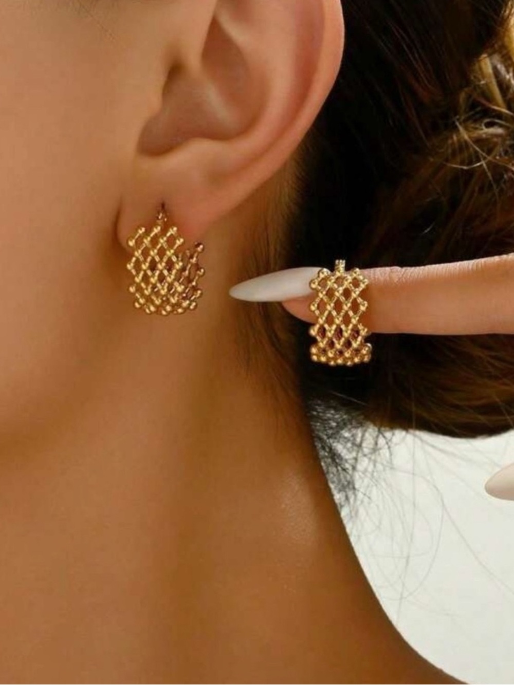Gold Plated Stainless Steel Mesh Hoop Earrings